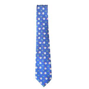 Hisdern Christmas Tie for Men.  Royal Blue with Santa and Trees